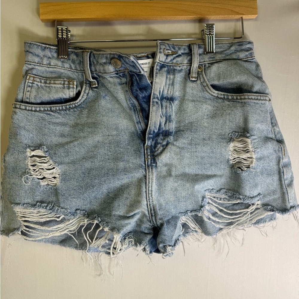 Forever 21 Light Blue Distressed Jean Shorts